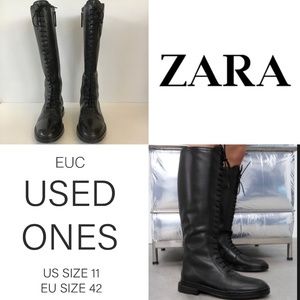 ZARA - LACE UP FLAT LEATHER BLACK BOOTS/ WORN ONES/ US SIZE 11/ EU SIZE 42